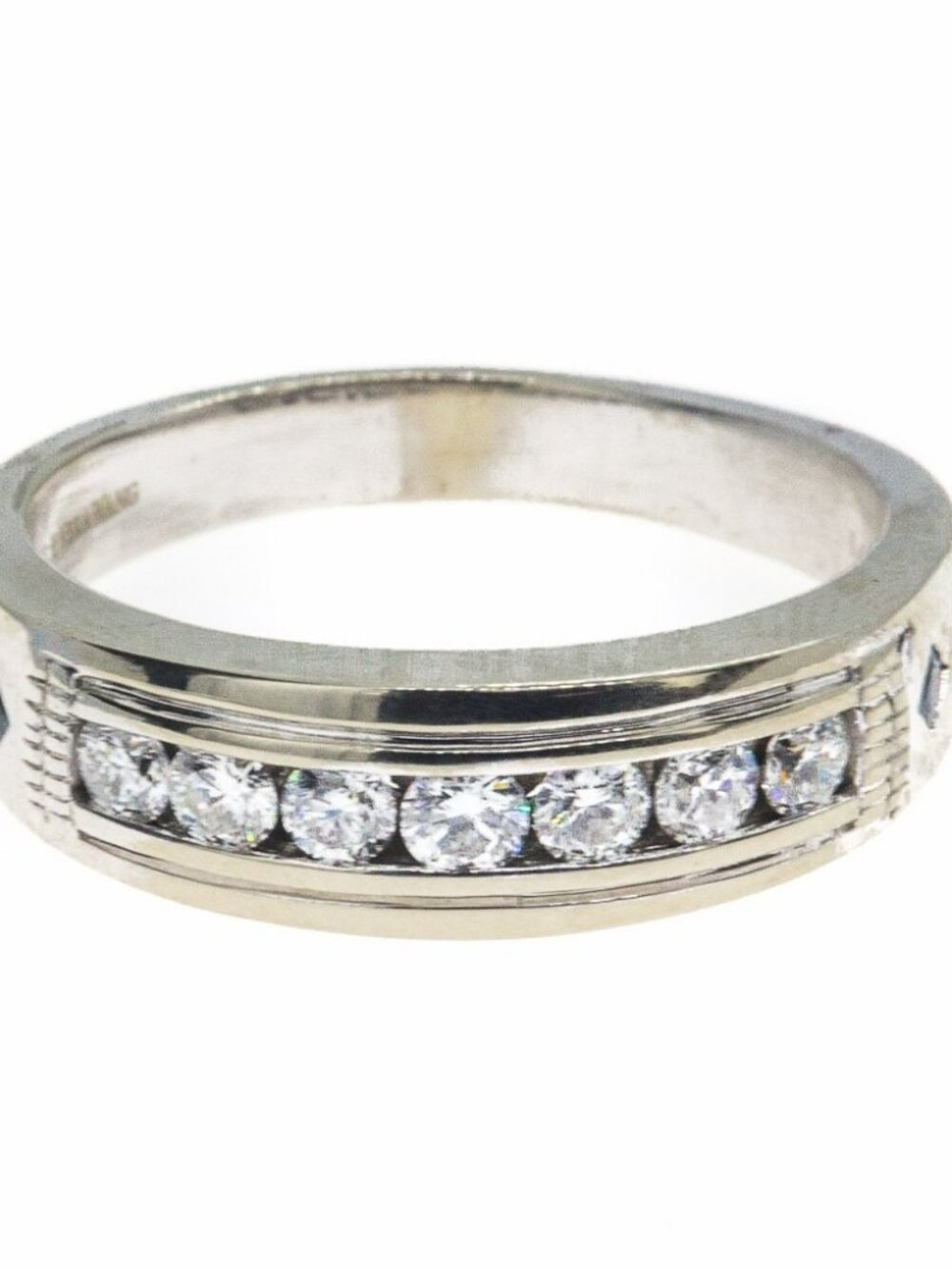 Vera Wang Love Diamond & Sapphire Accent Band 14K 585 White Gold Ring Sz 11 3/4